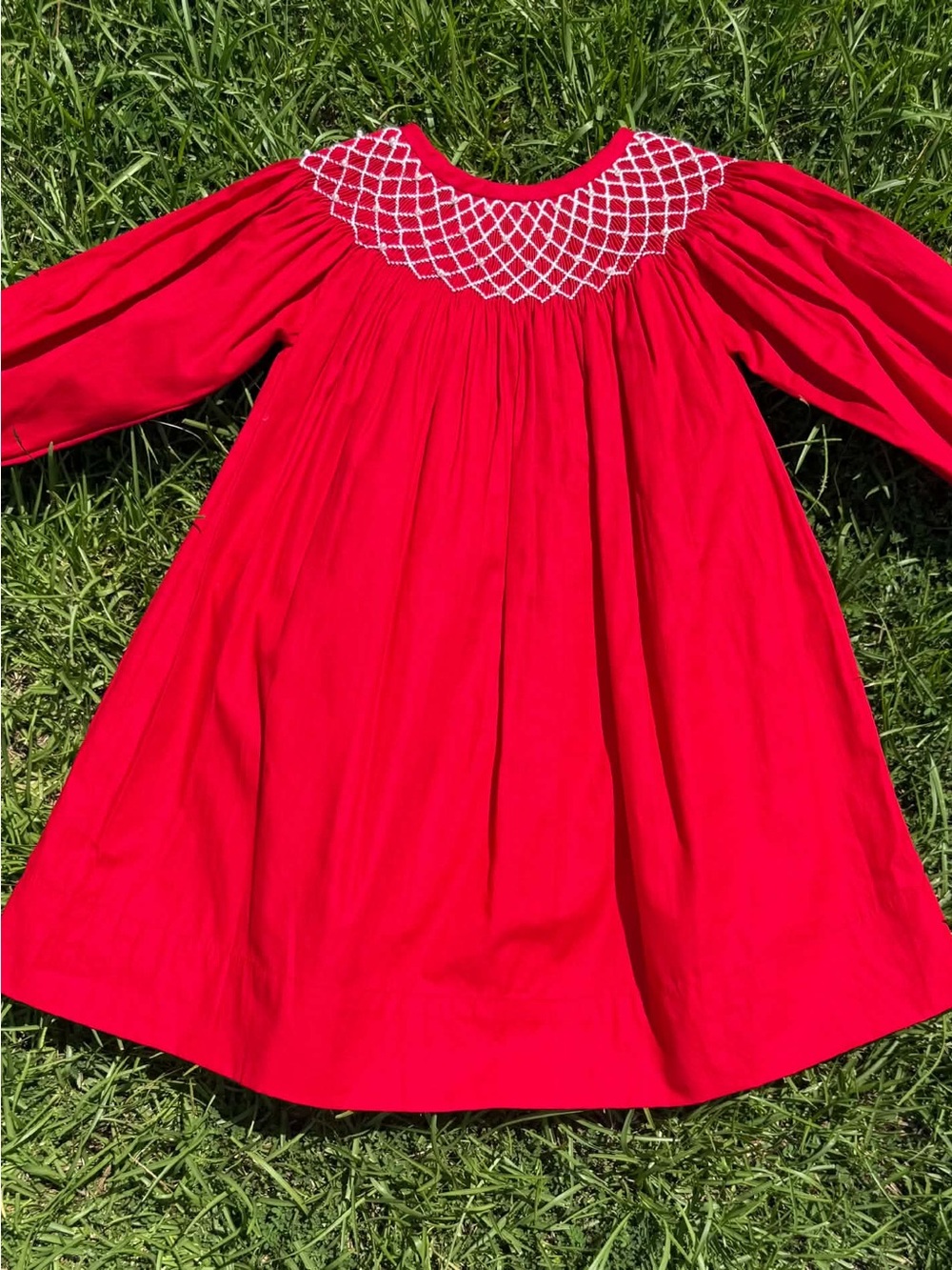 Red Pearl Hand Smocked Dress